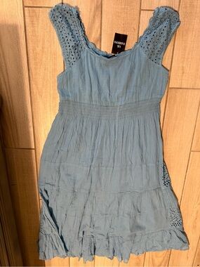 S.R. Fashions Light Blue Eyelet Tiered Sundress size Large NWT